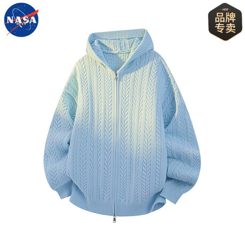 NASA品牌秋冬季肌理感开衫连帽毛衣男女情侣休闲简约百搭宽松外套|undefined
