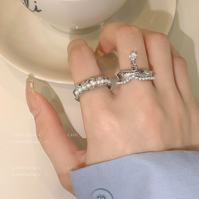 珍珠戒指女设计小众时尚个性2022年新款潮高级感指环开口可调节