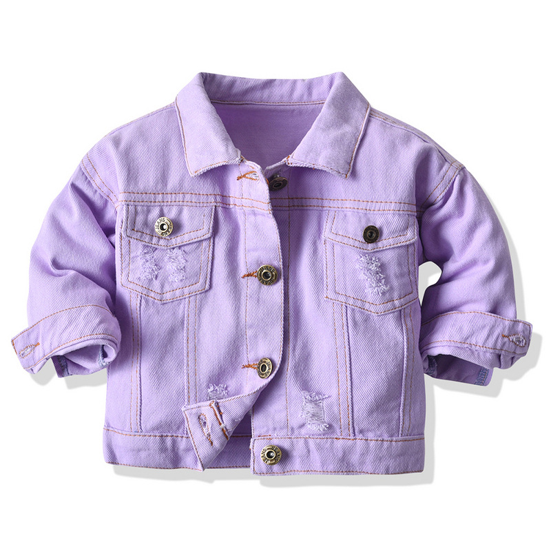 Nuevos productos coreanos de color caramelo chaqueta denim 2025 niños con solapa corta multicolor chaqueta denim de manga larga