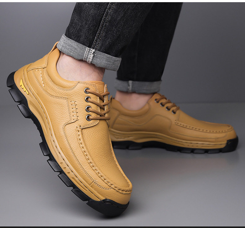 Giày da nam da bò thật mũi tròn đế dày đa năng thoáng khí — q6303 kaki, q6303 màu nâu, q6303 đen chi tiết 20