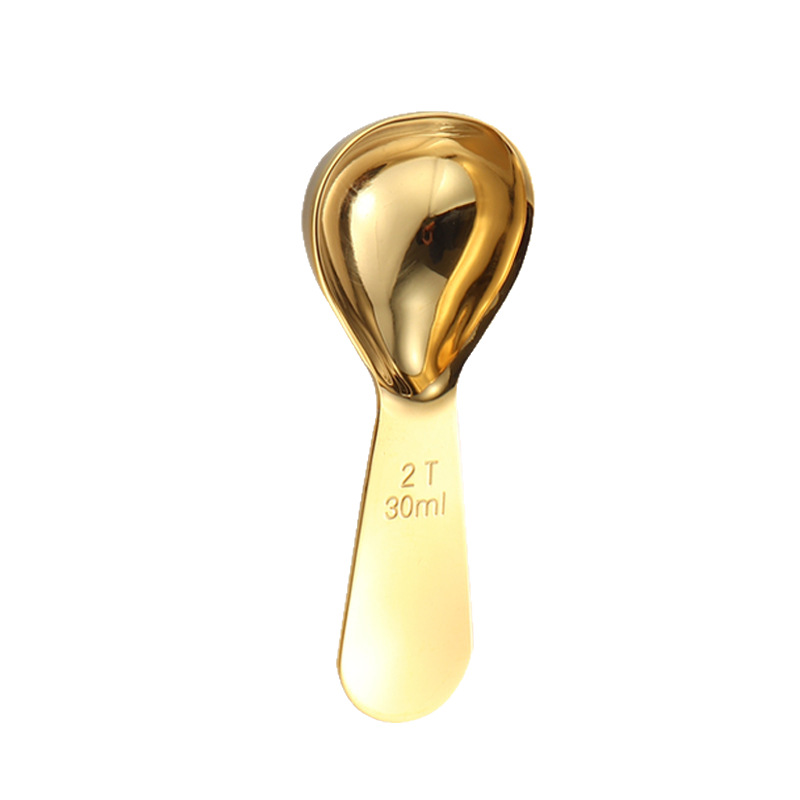 Cuchara de medición de granos de café en forma de corazón de acero inoxidable transfronterizo cuchara de medidor de oro con logotipo 15ml 30ml cuchara de leche en polvo