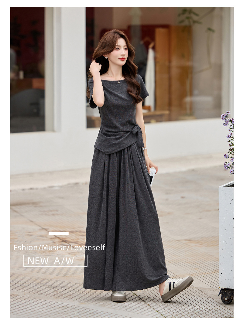 Bộ quần áo nữ thiết kế dây rút, áo phông phối quần ống rộng, form rộng thoải mái — Màu ảnh chi tiết 17