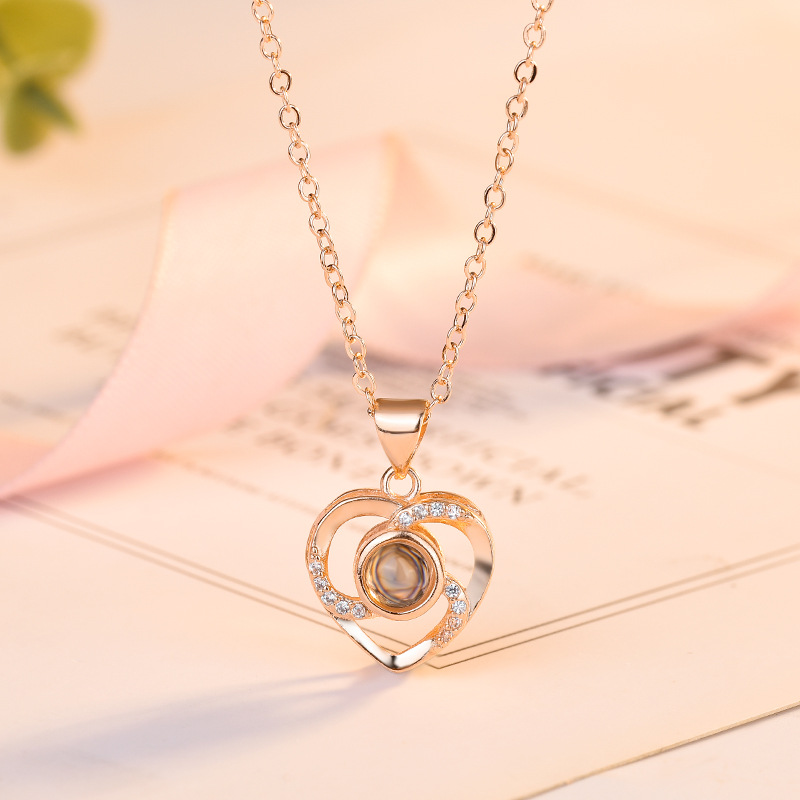 1 Piece Lady Heart Shape Copper Plating Inlay Artificial Gemstones Pendant Necklace display picture 2