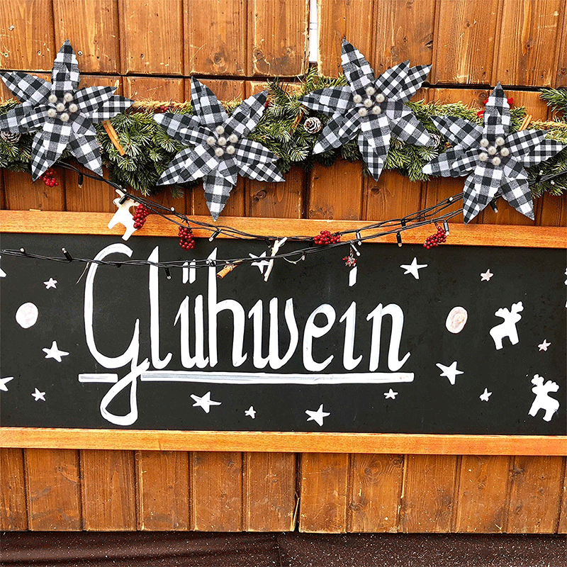 歐美圣誕節(jié)裝飾花禮品黑白格子布假花可開合紅黑格子手工布藝花