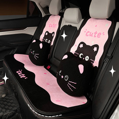 青い雨の車のヘッドレストの腰は漫画の黒い粉の猫の車の首の枕のぬいぐるみの快適な車内の装飾の腰に寄りかかっています。
