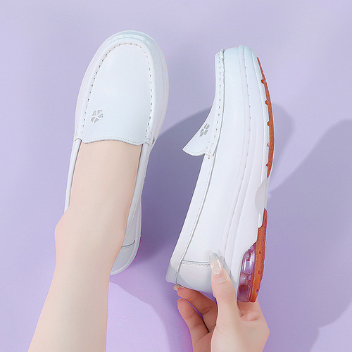 Women's White Korean Style Cushion Nurse Shoes, Single Work Shoes with Soft Flat Sole, Breathable and Comfortable Hospital Shoes, One Piece