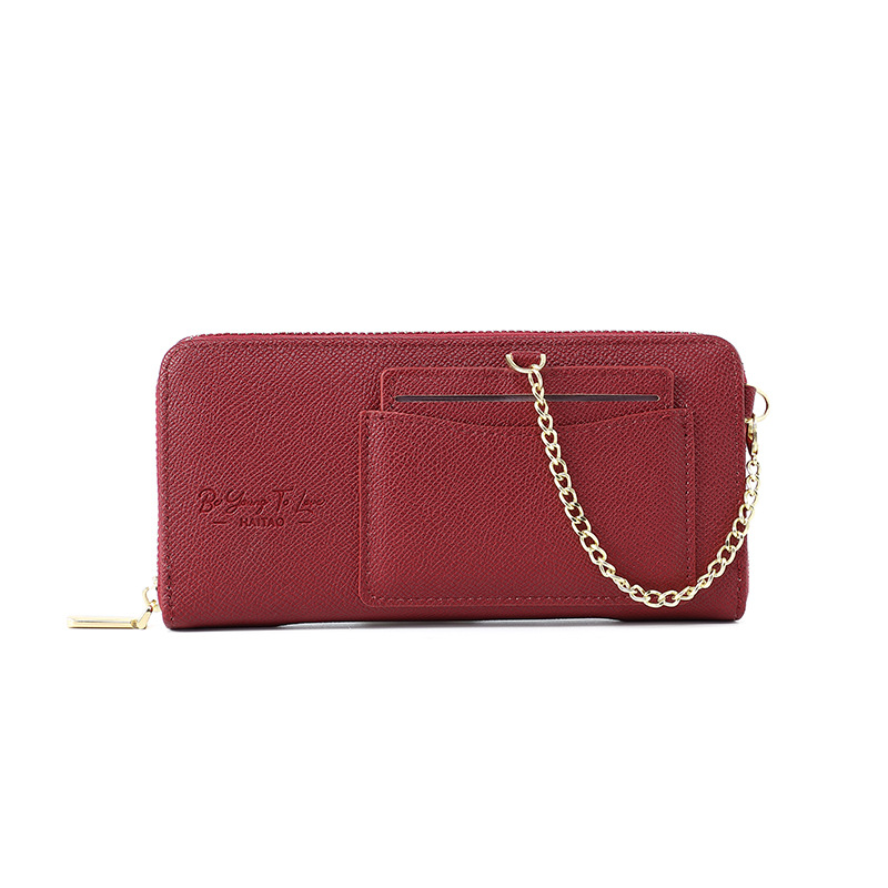 Nueva cartera de las mujeres largo 2023 Otoño e Invierno monedero Cadena de color sólido cremallera transfronteriza embrague al por mayor