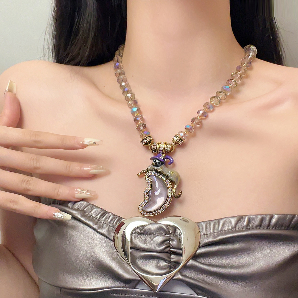 Beaded Chain Chain Type Exaggerated Streetwear Sun Moon Artificial Crystal Alloy Beaded Chain Pendant Necklaces Wholesale