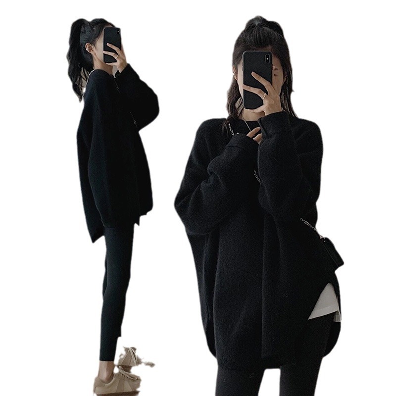 Estilo coreano suave estilo perezoso Otoño e Invierno 2023 nuevo suéter de color sólido superior suéter de longitud media para las mujeres image 6
