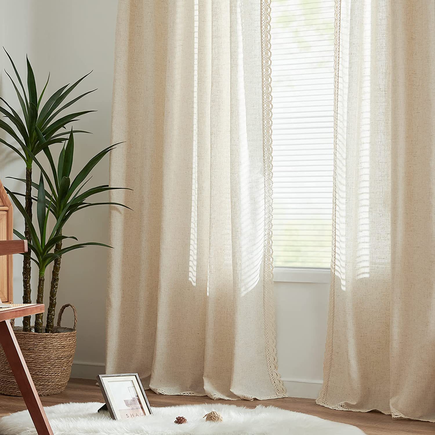 Cross-border hot selling American short curtain INS punch-free small curtain kitchen half curtain solid color polyester linen lace coffee curtain