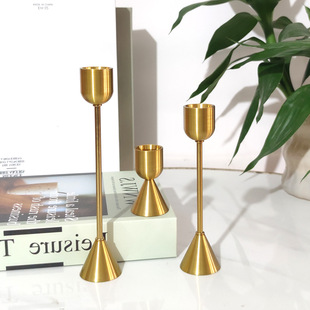 Cross-Border European-Style Candlestick Chinese-Style Dining Table Living Room Creative Geometric Decoration Metal Aluminum Candlestick Ornaments High-End