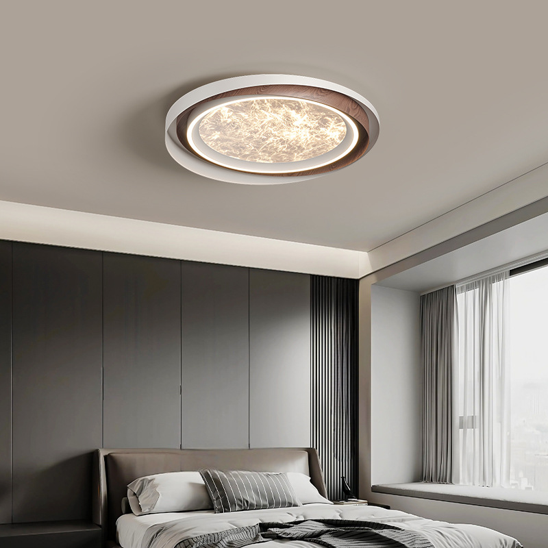 Lámpara de dormitorio de sala de estar de lujo ligero de estilo italiano, grano de madera, nube, acrílico, luz de techo anti-azul de espectro completo de alta gama