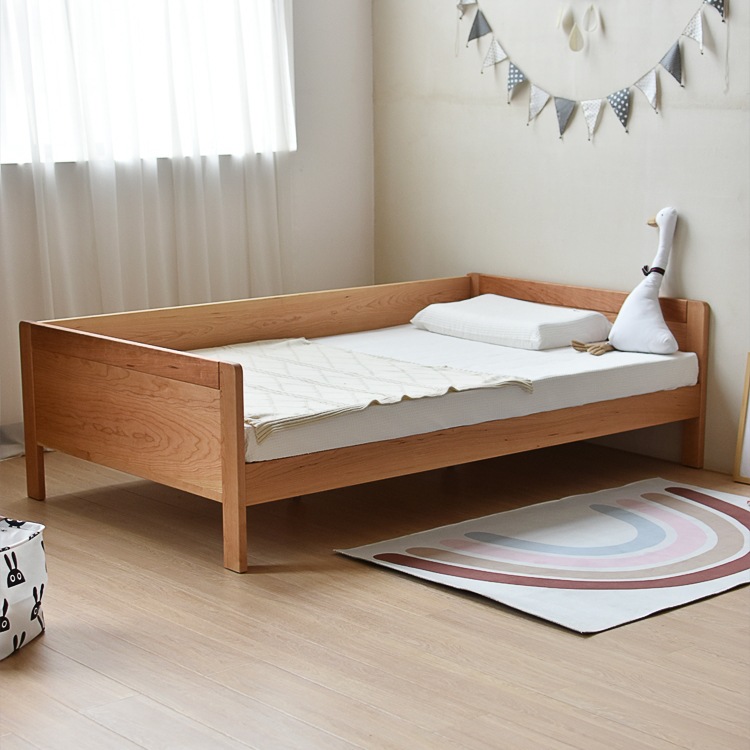 Children's Bed with Spliced Widened Single Bed, All Solid Red Oak, Nordic Simple Wood Wax Oil, Can Be Used as a Sofa