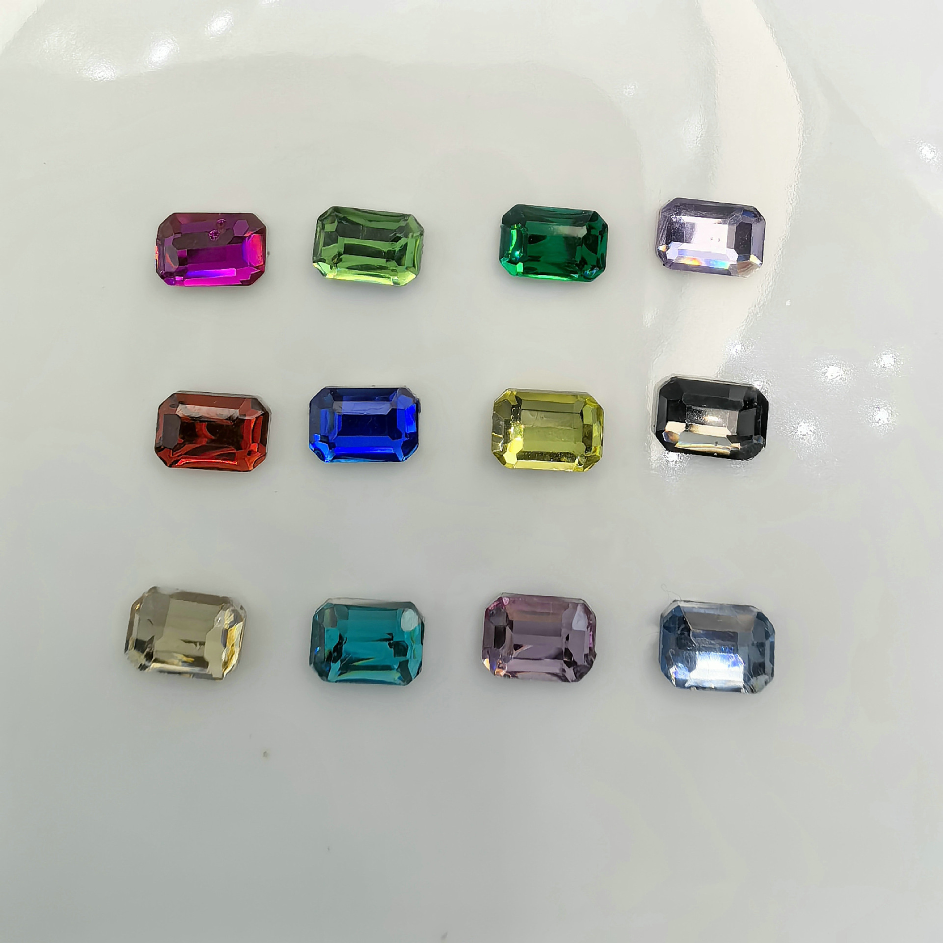 5.4.004,八角方钻超闪白色透明平底异形钻长方形钻指甲树