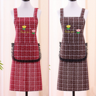 Kitchen Cooking Household Smock Long-Sleeved Cotton Breathable Wear-Resistant Work Clothes Anti-Fouling Catering Apron for Women