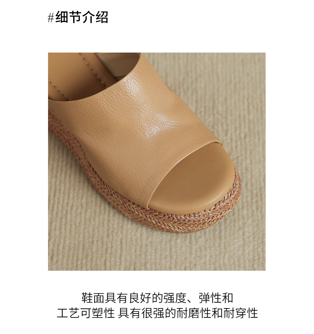 Dép sandal nữ quai ngang đế xuồng bệt gót thấp mũi hở chất liệu da cừu — màu trắng ngà, màu mơ chi tiết 5