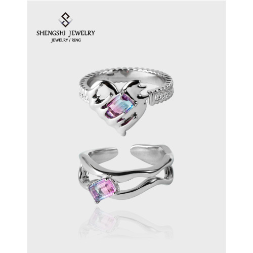 Korean style ring for women with a niche, simple, high-end, sweet and cool style love pink zircon open ring that does not fade