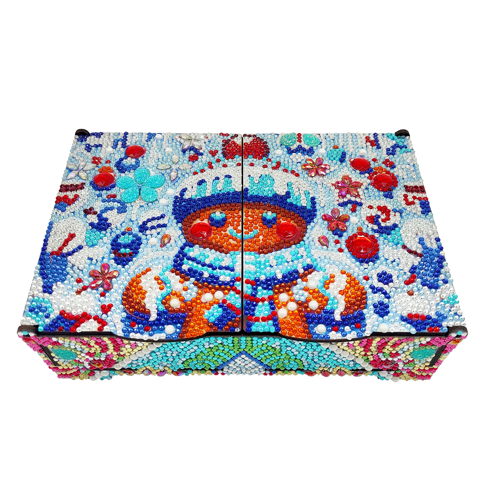 Pintura de diamantes hecha a mano DIY punto perforación de madera mandala caja de maquillaje de almacenamiento abierta al por mayor