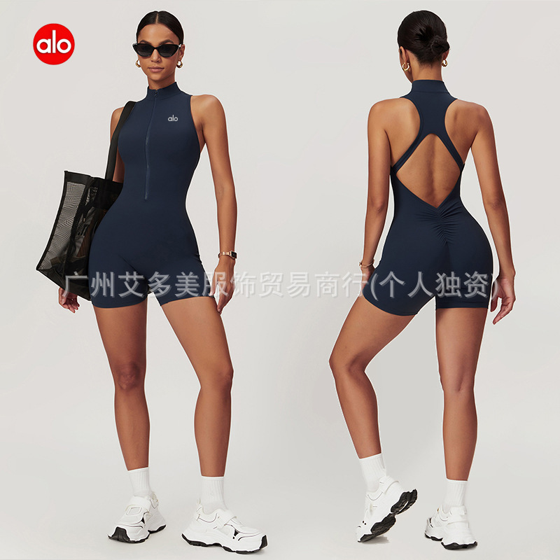 aloYoga deportivo de yoga de espalda con cremallera desnuda con cojín de pecho, ropa de ejercicios para mujeres