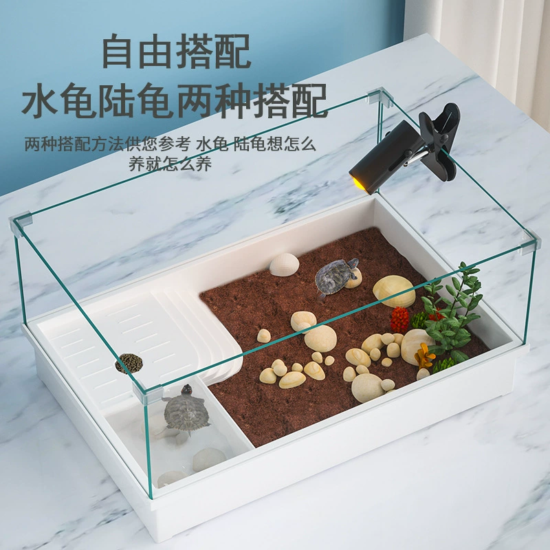 Танк для черепахи Большая коробка для черепахи с солнечным столом Специальный резервуар для бразильской черепахи Бассейн для черепахи Пейзажная вилла Коробка для кормления Экологический стеклянный резервуар