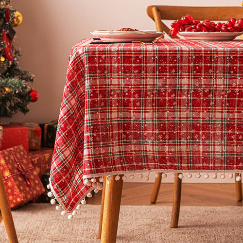 Christmas Snowflake Grid Tablecloth Print Coffee Table Vanity Table Cover Christmas New Year Decor Atmosphere