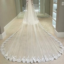 欧美大教堂蕾丝花边新娘头纱长款3M 4M 5M结婚头纱带发梳一件批发