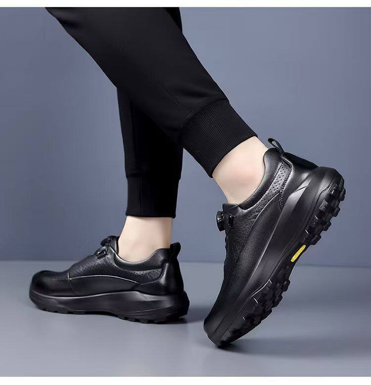 Giày da nam mũi tròn khoét lỗ thoáng khí, khóa xoay tiện lợi, gót thấp 1–3 cm — màu xám, màu đen chi tiết 19