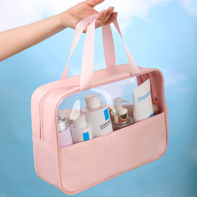 Ins-Style Cosmetic Storage Bag Pvc Handheld Makeup Bag Semi-Transparent Travel Fashion Hook Toiletry Bag Wholesale