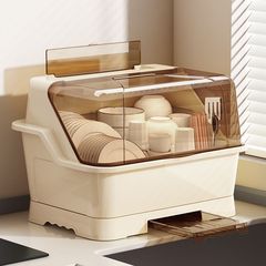 碗筷收纳盒放碗碟收纳架厨房餐具家用装盘收纳箱带沥水置物架碗柜