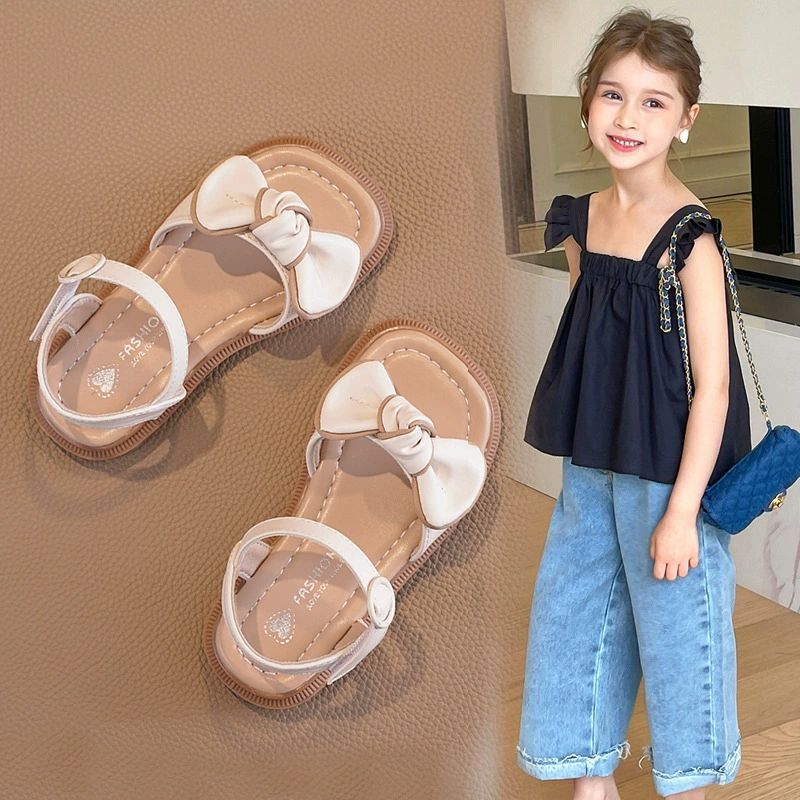 Детские сандалии для девочек-принцесс, лето 2025, новая мода, мягкая подошва, бантик