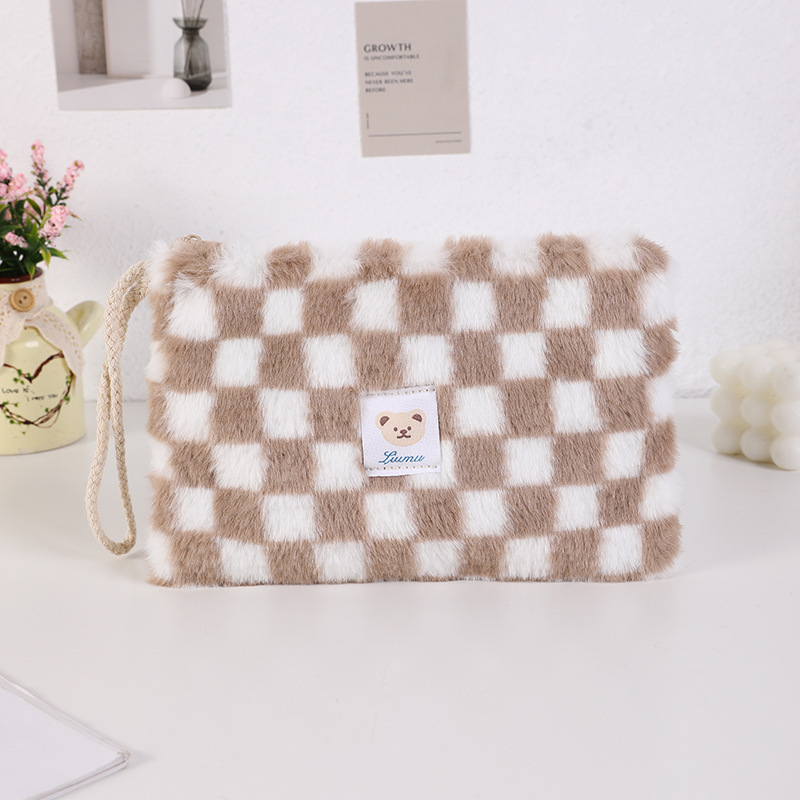 INS estilo Portátil Bolsa de cosméticos de felpa de gran capacidad celebridad de Internet icono de oso lindo bolsa de almacenamiento de cosméticos de viaje para las mujeres