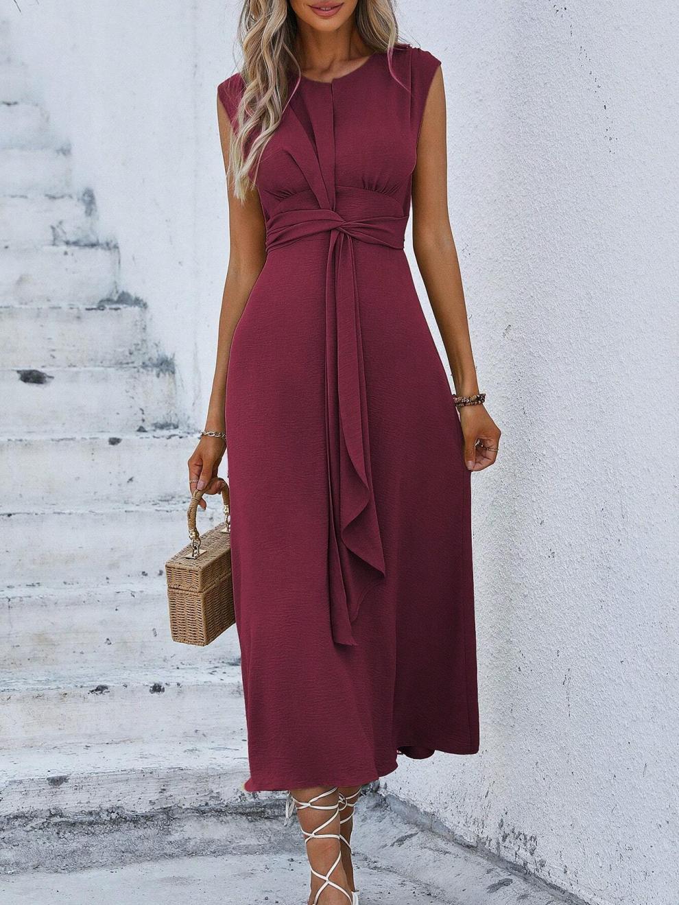 327g Weight Midi Dress Dress Length Type Sleeveless Sleeve Length Sheath Dress Dresses Type Sleeveless Sleeve Type Polyester Fabric Type Elastic Waist Waist Line Holiday Occasion Round Neck Neckline Regular Fit Fit Type Solid Color Pattern Summer Season Women's Gender Streetwear Style Wholesale Women's Streetwear Solid Color Holiday Round Neck Sleeveless Sheath Dress 35