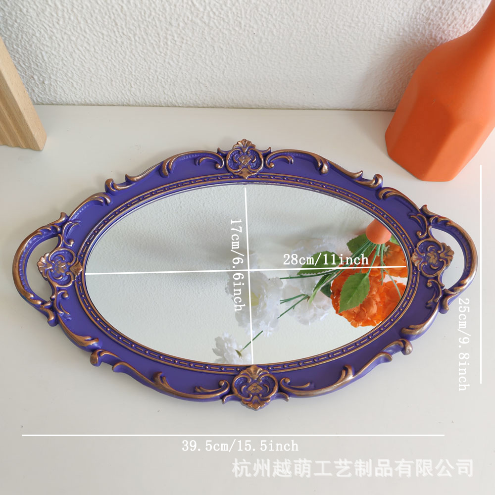 Bandeja de espejo de vidrio retro estilo europeo, estilo "ins", decoración para sala de estar, para aromaterapia, exhibición de joyería, bandeja de almacenamiento.