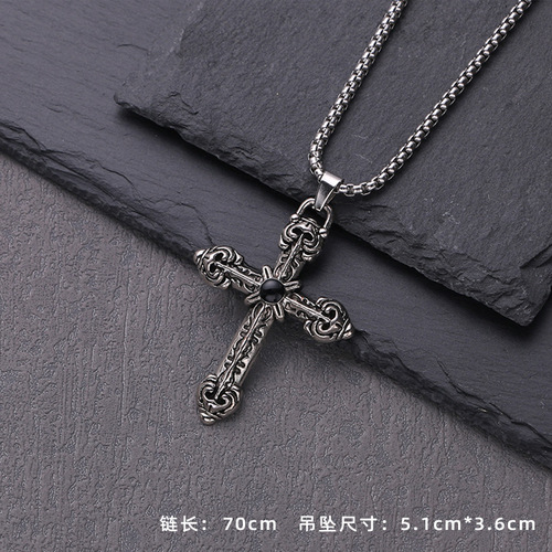 Vintage Cross Fashion Pendant Street Trend Hip-Hop Versatile Necklace for Men and Women Titanium Steel Knit Chain