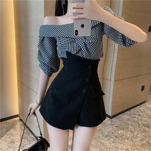 High-waisted Slant Buttoned Asymmetrical Short Skirt Dress for Women, Summer Slimming A-line Skirt Pants, Suit Wide-leg Skirt Pants