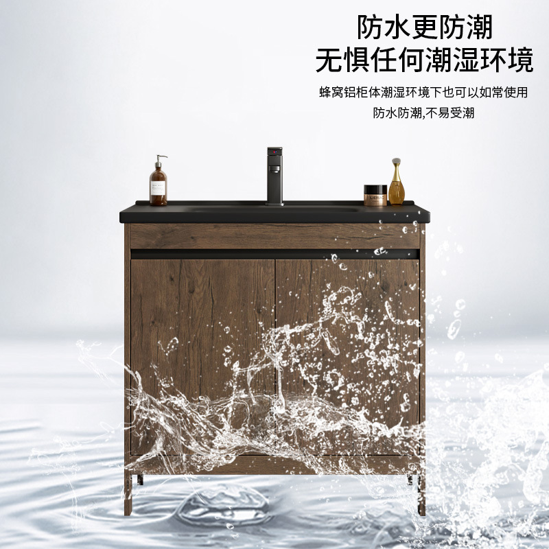 Armario de baño de piso de aluminio espacial, baño combinado, lavabo integrado de cerámica, lavabo de hotel, piscina de mesa de lavado