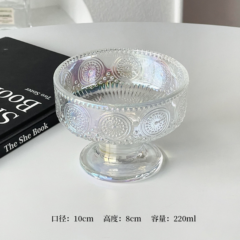 縦紋シンプルなグラス高足デザートカップアイスクリームカップジュースカップ冷たい飲み物カップヨーグルト布丁碗アイスクリームカップ|undefined
