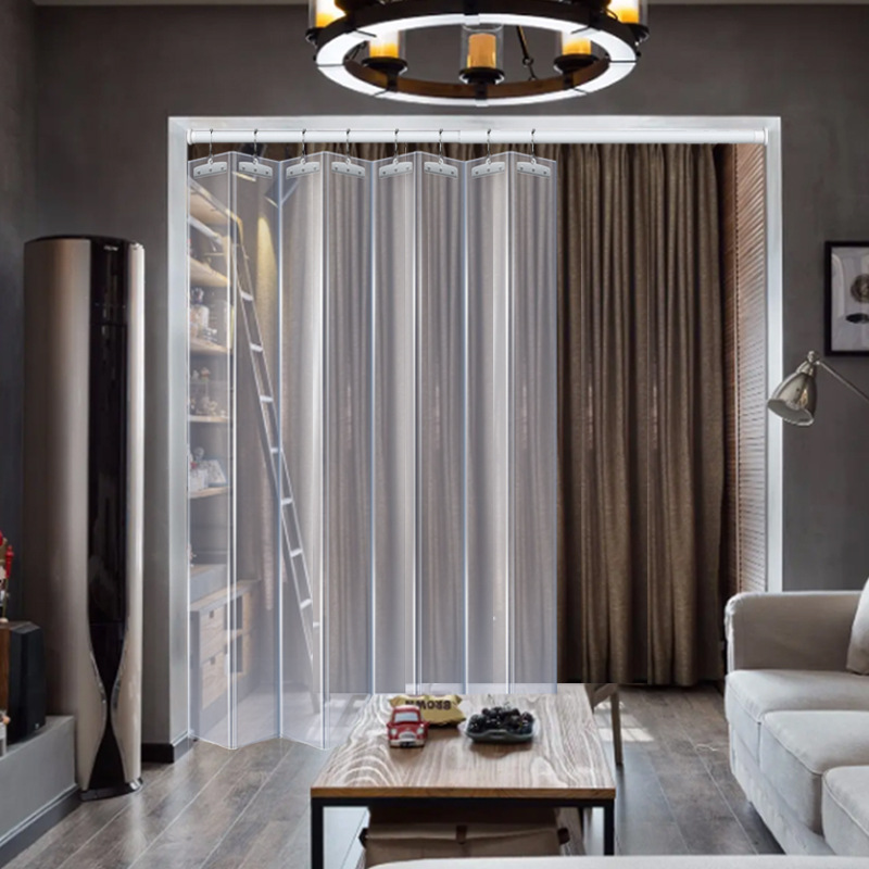 Wholesale nail-free kitchen grease-proof door curtain foldable sliding door open-style living room balcony heat-insulating plastic transparent empty