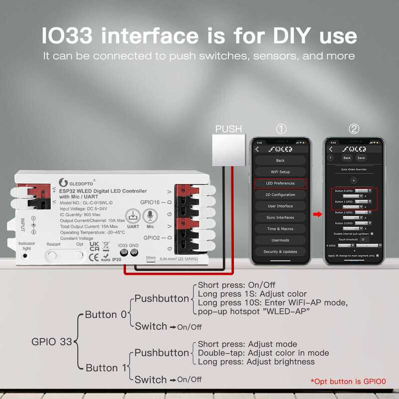 ESP32 WLED light bar controller microphone download music sound dynamic mode WIFI magic light strip