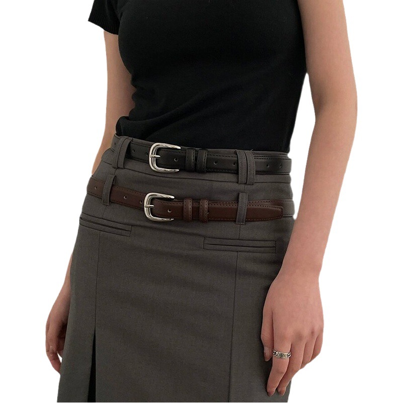 Armario BI correa de repuesto de las mujeres simple y avanzada brillante hebilla de plata cinturón de cuero genuino estudiante juventud decoración estilo coreano pantalones cinturón
