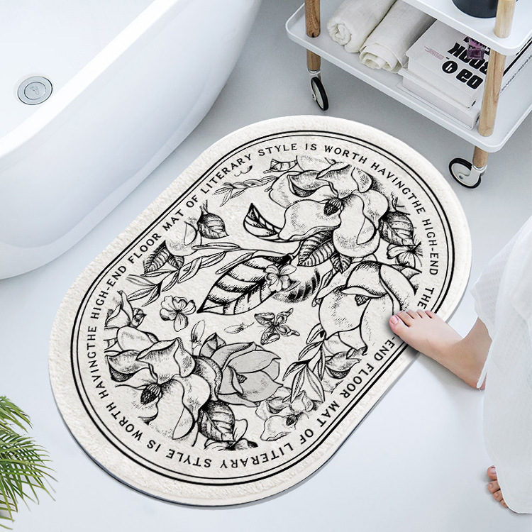 Francés retro oval barro de diatomeas estera suave baño Baño absorbente piso estera antideslizante estera del pie estera de la puerta de secado rápido