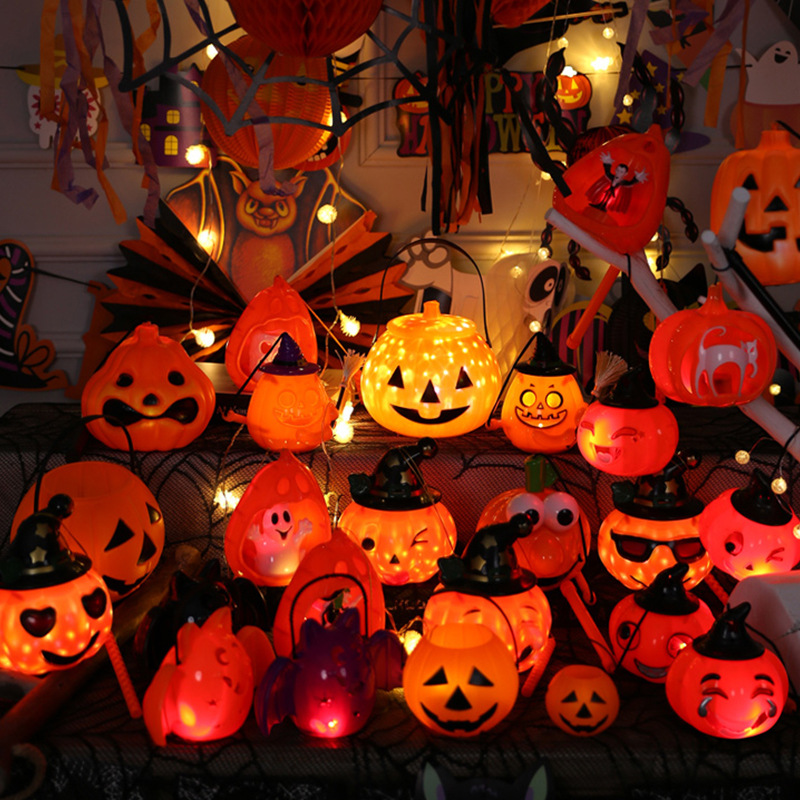 Linterna de Calabaza de Halloween, Decoraciones Brillantes de Halloween, Accesorios, Adornos, Cubo de Calabaza para Niños, Decoración para Fiestas