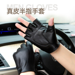 Men's half-finger short thin gloves for driving and cycling sheepskin gloves touch screen motorcycle sports fitness outdoor