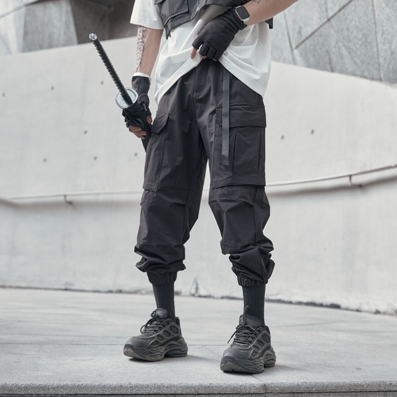 European and American Cross-border Coil Pants Men's Loose Multi-pocket Parachute Pants Functional Style Leg Pants Casual Sports Trousers Trendy Brand