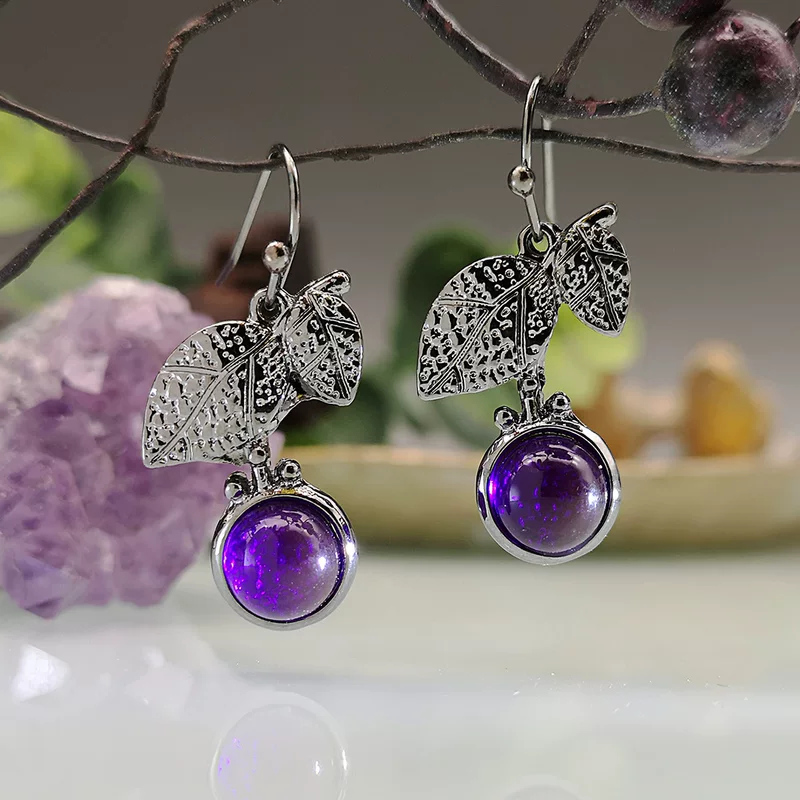 美裕 Retro organic crystal earings with amethyst, universal earrings, simple and elegant design, light luxury style