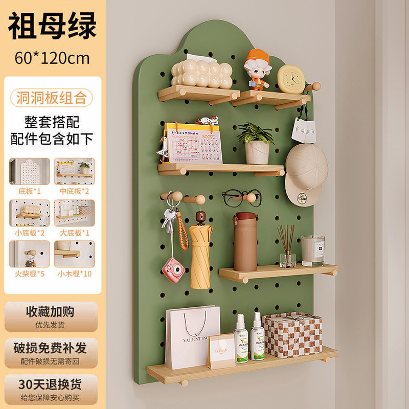 Estandarte de exhibición de almacenamiento en pared de madera de mesa doméstica con agujero redondo de agujero de placa