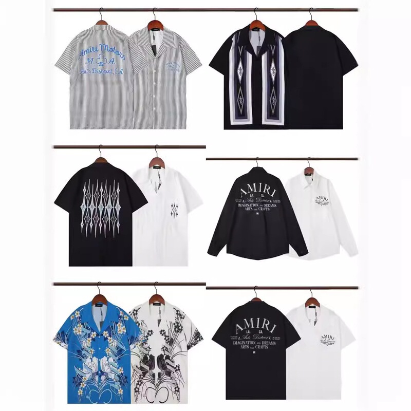 Summer New Amiri Short-Sleeved Shirt with Classic Letter Logo Print Amiri Trendy Brand Shirt for Men and Women