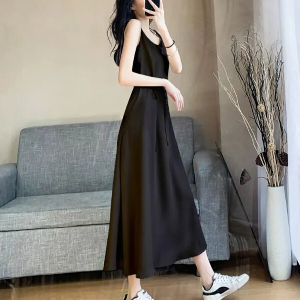 Sling dress Women's 2024 New Summer Dress Elegant All-match Slimming Skirt Vest Inner Base Wearing Long Skirt
