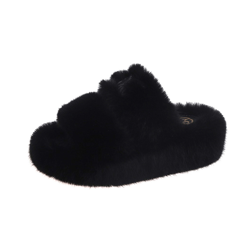 Furry slippers for women's outer wear thick-soled slippers women's wedge heels 2022 new autumn and winter home double-sided cotton slippers_voghion.com