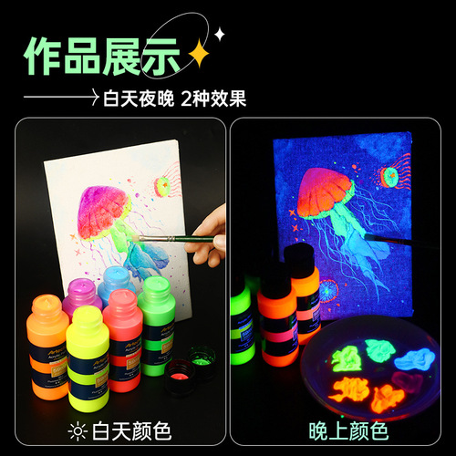 Montmartre luminous pigment 60ml fluorescent pigment 8 colors cross-border acrylic paint hand-painted ceramic painting glass pigment